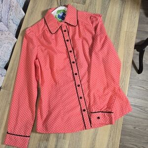 Lindy Bop Retro Coral Print Blouse – Size M (US 8)